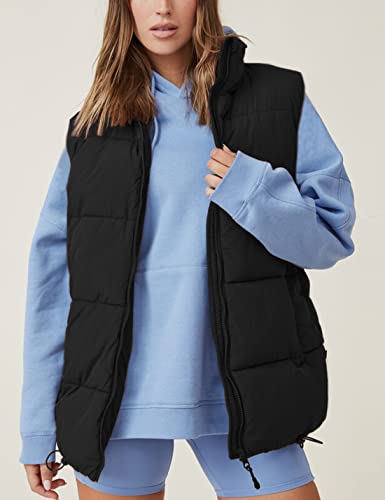 Huaqiao Women's Quilted Puffer Vest Stand Collar Sleeveless Coat Zipper Winter Gilet Jacket3