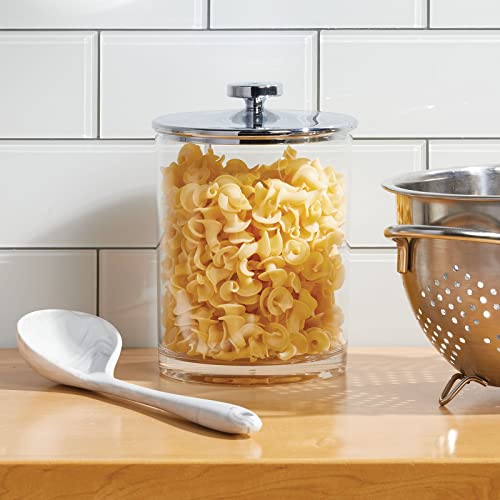 Mdesign Large Modern Apothecary Storage Organizer Canister Jars - Plastic Containers For Kitchen, Organization Holder For Pantry, Counter, Cabinet, Cupboard, Lumiere Collection, 2 Pack, Clear/Chrome #TOP2