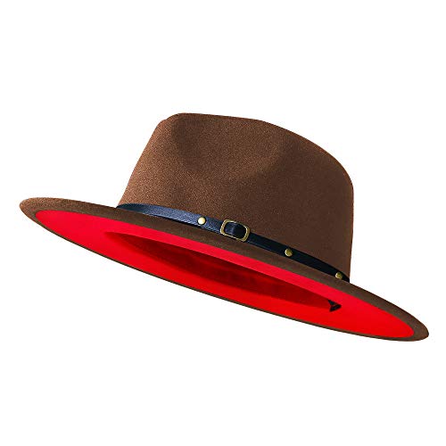 Image of Wide Brim Fedora Hats for Women Men Two Tone Dress Hat Felt Panama Hat in Two Audlt Size