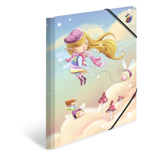HERMA Sammelmappen A3 Feen Set, 3 Stück, Eckspanner-Mappen aus Pappe mit Kindergarten Motiv, Gummizug, Innenklappen und Innendruck für Jungen, Mädchen und Kinder