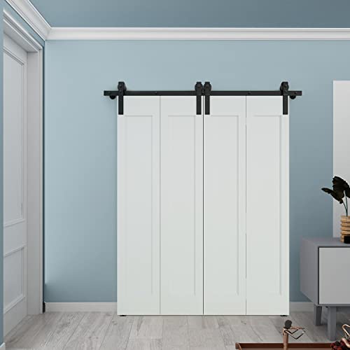 Jubest 68" Bi-Folding Sliding Barn Door Hardware Track Kit, Heavy Duty Side Mounted Black Roller For 4 Doors, Smoothly & Quietly, Ease Install (No Door Included) #TOP7