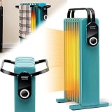 COSTWAY Radiateur Bain d'Huile 1500 W avec 3 Puissance de Chauffage, Radiateur Électrique Silencieux à 7 Éléments Porte-Serviette Anti-Surchauffe et Anti-Sasculement 4 Roues (Bleu Vert)