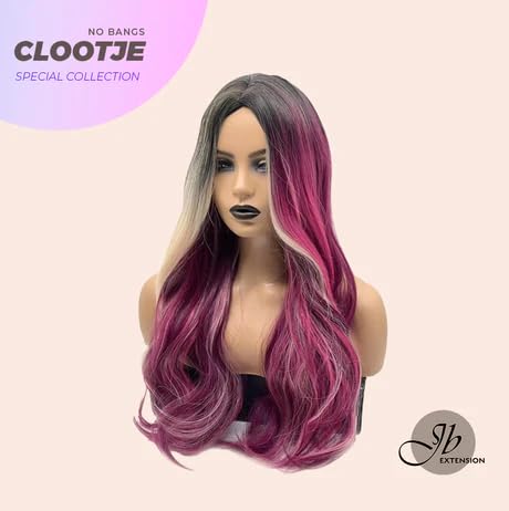 Miniatura 2 de CLOOTJE - Peluca de cabello largo y rizado morado con reflejos, sin pegamento, pelucas de cabello largo para mujer, pelucas sintéticas naturales