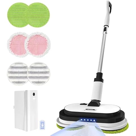 Cordless Electric Mop, Floor Cleaner with LED Headlight & Water Sprayer, Up to 60 mins Detachable Battery, Dual-Motor Powerful Spin Mop with 300ML Water Tank for Multi-Surface, Self-Propelled Cover