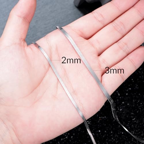 925 Sterling Silver Herringbone Chain 2MM 3MM Flexible Flat Italian Snake Chain Necklace for Women Men 18, 20, 22, 24, 26 Inches4