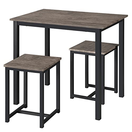 Yaheetech Bartisch-Set, Stehtisch mit 2 Barhockern, Bistrotisch Esstisch 90...