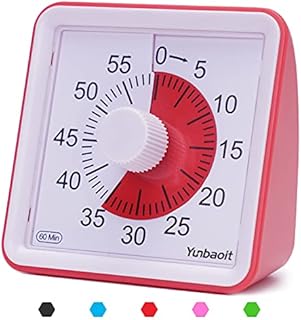 Yunbaoit Visual Analog Timer,Silent Countdown Clock, Time Management Tool for Kids and Adults(Red)