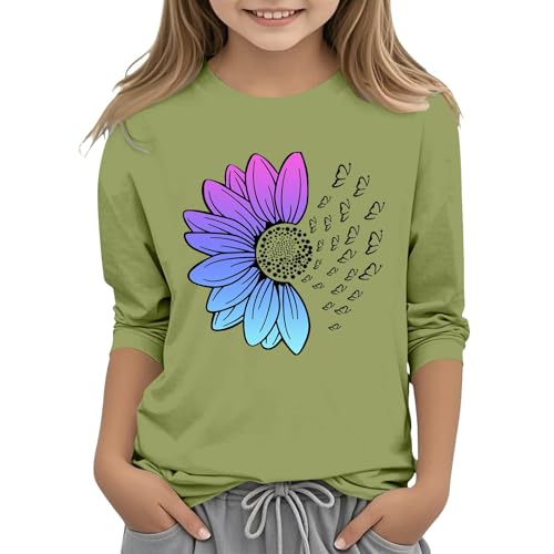 sfdgfhyf Children and Girls Casual Solid Color Round Neck Seven Cuff T Shirt Top 3 13 Years T Shirts Blouses