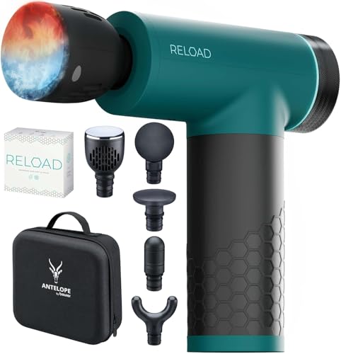 Antelope by Beurer RELOAD - Pistola de masaje con función de calor y frío, masajeador muscular para puntos gatillo, 5 cabezales de masaje, 5 niveles de intensidad hasta 3000 rpm, inalámbrico