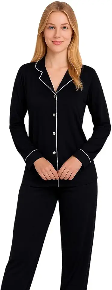 Pijama de Inverno com Gola Americano com Botões para Amamentação Manga Longa e Calça Mayara