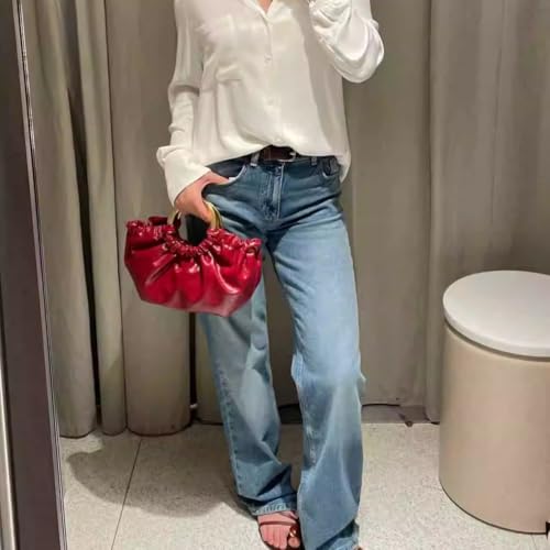 Golden Handle Purse Small Shoulder Bag for Women Ruched Faux Leather Crossbody Bag With Adjustable Strap4