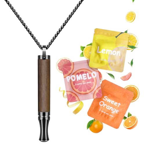 ASTOFLI Anxiety Breathing Necklace with Resistance: 3 Flavoured Air Wooden Breathlace with Resistance Filter Natural Essential Oil Breath Breathing Necklace Stress Anxiety Relief Chain for Adults