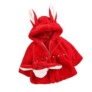 SoonerQuicker Winterjas voor meisjes, pluche, effen, fleece, dikke jas met capuchon, konijnenoren, zakken, set…