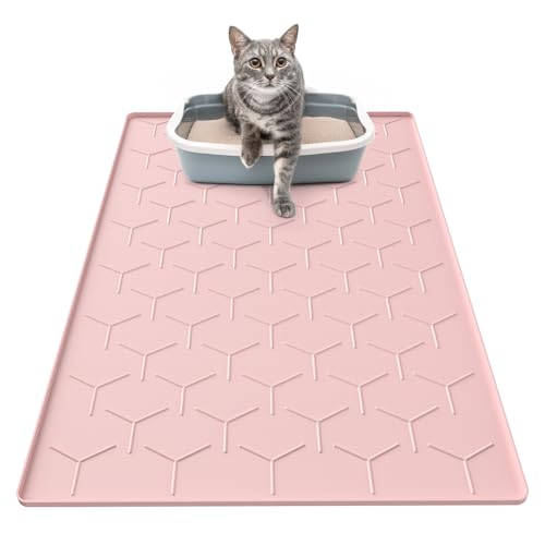 Image of Garoopion Silicone Cat Litter Mat 34x22 inch, Easy to Clean, Pink