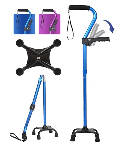 KUAZIDAR Gehstock Höhenverstellbar Gehstock Höhenverstellbar mit Ergonomischem Griff & 4-Punkt-Basis, Stabiler Gehstock für Senioren Damen & Herren, Aufstehhilfe & Gehstütze aus Aluminium