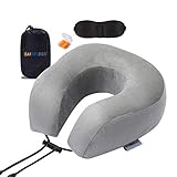 SAIREIDER Travel Pillow 100% Memory Foam Neck Pillow for Airplanes Flight Rest Best Adjustable Travel Neck Support Pillows-Prevent The Heads from Falling Forward (Grey)