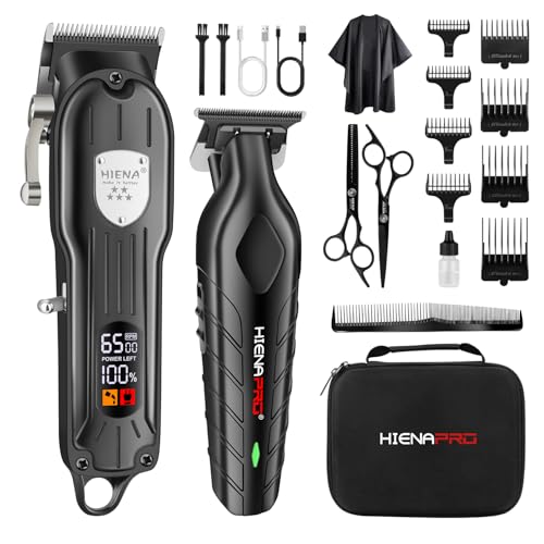 HIENA PRO Hair Clipper Set for Men, Professional Hair Clippers Men Cordless Hair Cutting Kit for Barber Set Rechargeable Hair Trimmer with LED Display (Black)