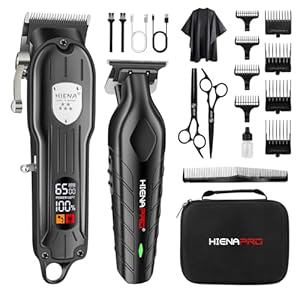 HIENA PRO Hair Clipper Set for Men, Professional Hair Clippers Men Cordless Hair Cutting Kit for Barber Set Rechargeable Hair Trimmer with LED Display (Black)