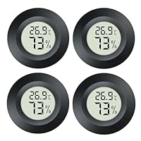 JEDEW Hygrometer Thermometer Digital Humidity Meter Indoor/Outdoor Humidity Monitor Reptile Thermometer for Humidors Greenhouse Garden Cellar Fahrenheit (℉) or Celsius(℃) (schwarz-4 Pack) (4)