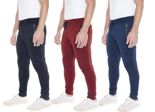 Profile by LVS Mens Sweatpants 3-Pack Active Joggers with Zipper Pocket