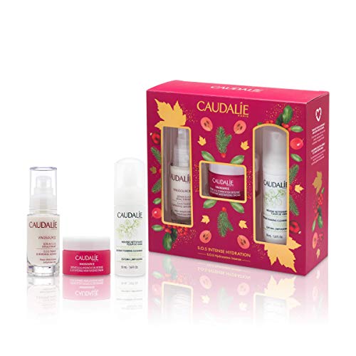 Caudalie Vinosource SOS Intense Hydration Set: Hydrating Trio for Sensitive Skin including a Daily Foam Cleanser, Hydrating Serum, Facial Moisturizer