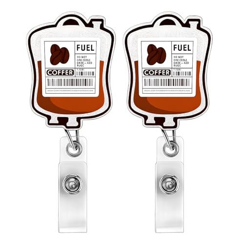 Paquete de 2 carretes de insignia de café retráctiles para enfermeras, enfermeras, CNA, LPN, trabajadores médicos, personal de oficina, diseño de purpurina de doble cara con clip de cocodrilo, cordón