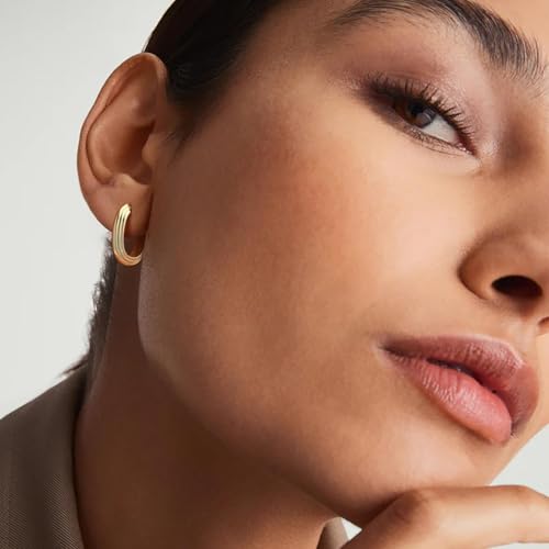 Gold Earrings 14K Gold Hoop Earrings for Women Trendy Bold and Beautiful Three-Layer Construction Thick Chunky Hoop Earring for Women4