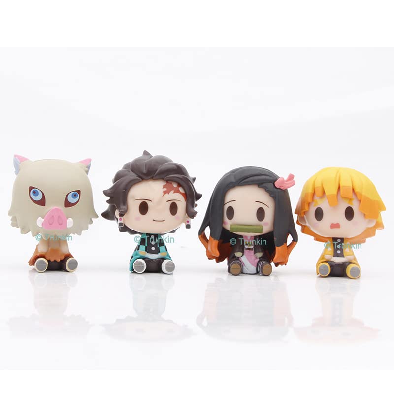 Image of Trunkin Demon Slayer Cute Miniature Chibi Figures Tanjiro Nezuko Kamado Zenitsu Agatsuma Inosuke Hashibira Mini Sitting Figurines Set of 4, Character