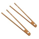 KAQISIMILA 8.9 Inch Natural Bamboo Toaster Tongs with Magnetic Holder -Kitchen Utensils for Toast, Bacon, Muffins, Bagels (2-Pack)