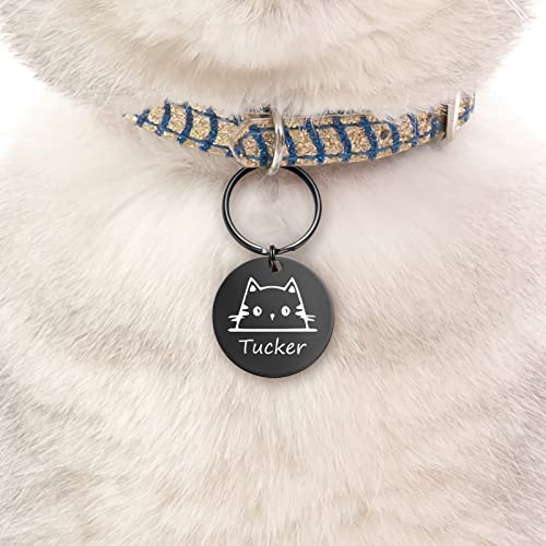 Natiform Personalized Pet Id Tags, Customized Cat Tags, Optional Engraved On Both Sides, Various Design Options, Cat Themed Gifts, Cat Lover Gift( Medium Black) #TOP7