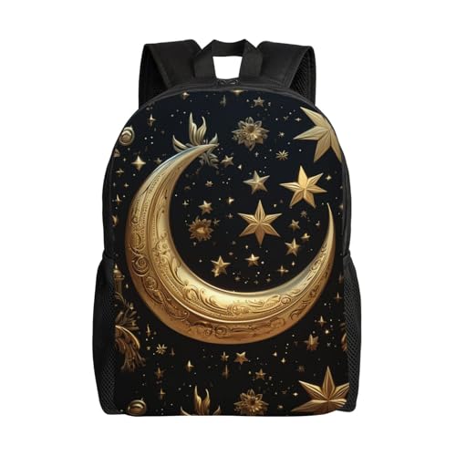 Golden stars and moon Backpack Waterproof Travel Laptop Backpack Lightweight Casual Daypack for Men Women