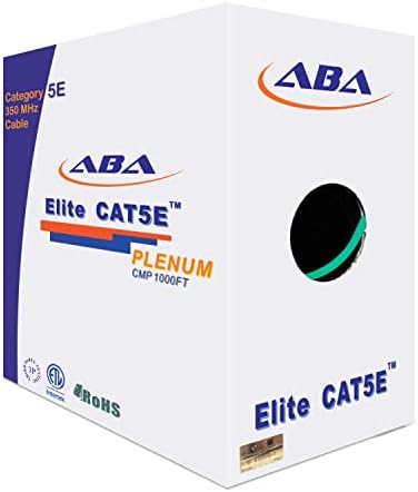 CAT5E Plenum (CMP), Ethernet Cable 1000ft, Unshielded Twisted Pair (UTP) 24AWG, Solid Pure Bare Copper, 350MHz, UL Certified, Easy to Pull, No Kinking, Bulk Networking LAN Cable - Green