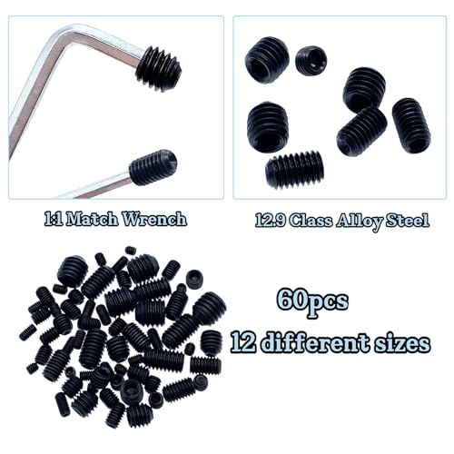 image for HIQTRADEBYJJ 60pcs Set Screws, Set Screws Assortment Kit, Grub Screws 