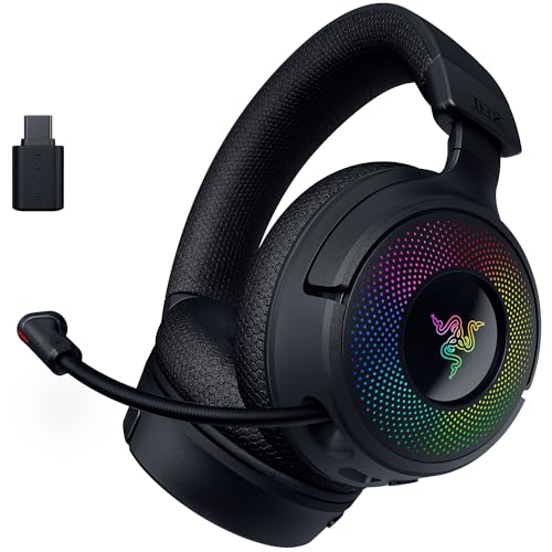 Razer Kraken V4 Wireless Gaming Headset: 2.4GHz, Bluetooth, USB - Super Wideband Mic - 40 mm Drivers - 9 Zone RGB Lighting - for PC, Mac, PS5, Nintendo Switch 2, Steam Deck, Smartphone - Black