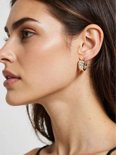 18K Gold Hoop Earrings for Women, Hypoallergenic Gold Plated Hoops, Lightweight Small Gold Plated Earrings for Sensitive Ears, Gold Jewelry Gifts for Women (Gold-6pcs-White) - Image 4