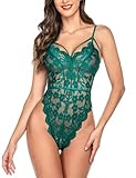 Avidlove Damen Lace Bodys Teedy Lingerie Baydoll Spitze Top V-Ausschnitt Dessous (Grün, X-Large)