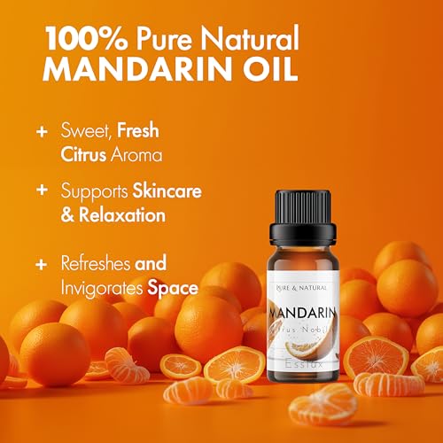 Image of Esslux Mandarin Essential Oil | 100% Pure Natural Oil for Diffuser & Aromatherapy | Ideal for Skin Care, Soap Making, Candles & Perfume | Fresh, Citrusy Scent for a Revitalizing Experience, 60 ML