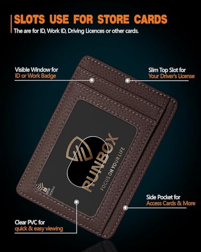 Image of RUNBOX Slim Minimalist Front Pocket RFID Blocking Leather Wallets for Men and Women Card Holder Wallets Gifts for men