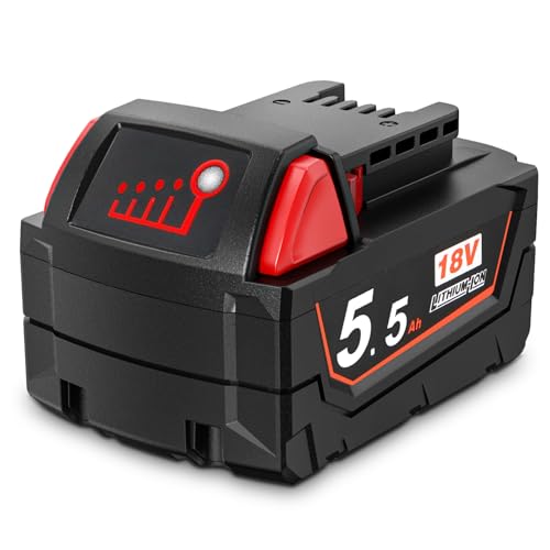 Powarobor High-Capacity 5.5Ah Lithium-Ion Replacement Battery for Milwaukee M18 18V - Compatible with 48-11-1820/48-11-1840/48-11-1850/48-11-1828/48-11-1860 Works with Milwaukee 18V Cordless Tools