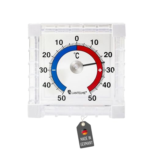 Lantelme Fensterthermometer selbsklebend Temperaturbereich -50°C bis 50°C Analog | zum ankleben an Glas für Fensterscheibe | Fenster Außen Thermometer 7 x 7cm klein (ThermoEckig) Lantelme Fensterthermometer selbsklebend Temperaturbereich -50°C bis 50°C Analog | zum ankleben an Glas für Fensterscheibe | Fenster Außen Thermometer 7 x 7cm klein (ThermoEckig)