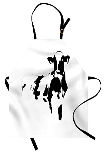 Lunarable Rustic Apron, Silhouette Portrait of a Cow Meat Milk Farm Animals Agriculture
