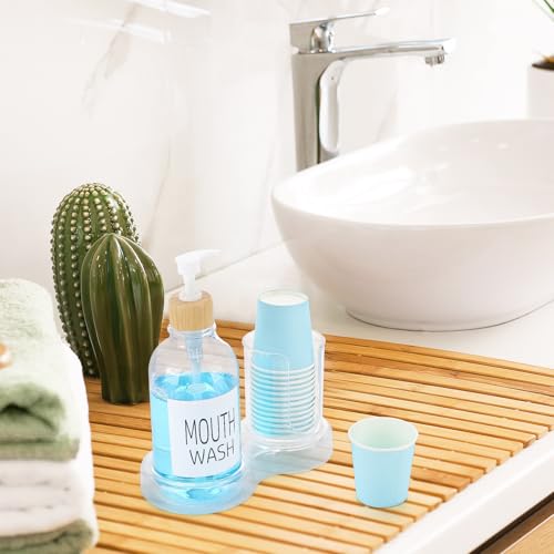 Image of Mouthwash Dispenser for Bathroom, 16oz Plastic Mouthwash Dispenser with Cup Holder and Tray Mouth Wash Bottle Container - Clear