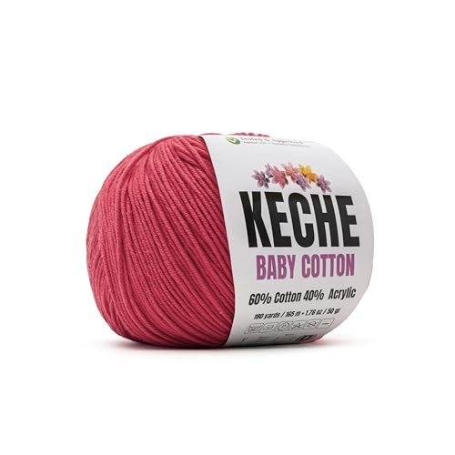 Image of Keche Baby Cotton, 60% Cotton 40% Acrylic Yarn, Soft Cotton Yarn for Crochet and Knitting, Amigurumi Yarn 1 Skein /Ball 1.76 Oz (50g) / 180 Yrds (165m) - Watermelon