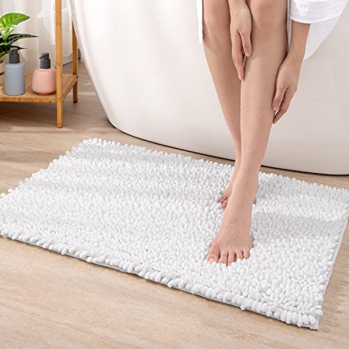 DEXI Bath Mat 50 x 80 cm, Non slip Bathroom Mat, Absorbent and Soft Chenille Bathroom Rug, Machine Washable, Comfortable Floor Mat for Bathtub Toilet Shower Room, White - Image 3