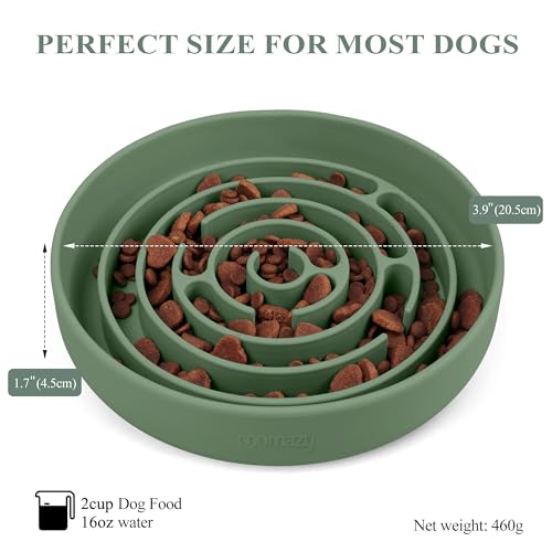 Coomazy Antischlingnapf Hunde Ø 20 cm Silikon Hundenapf mit Saugnapf Langsam Fressen Futternapf für Kleine bis Mittel Große Hunde(Grün)