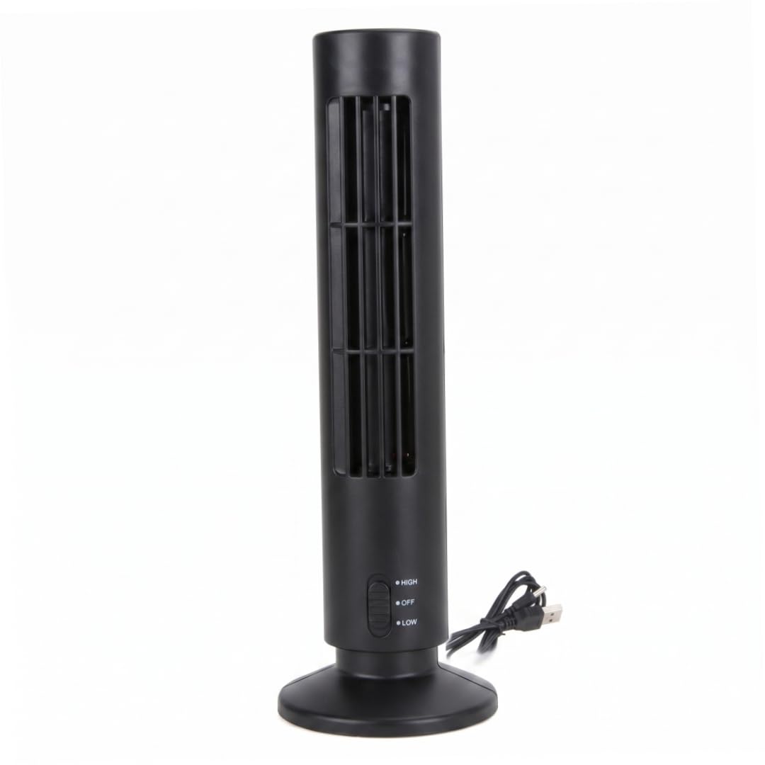 Goutdori Small Tower Fan, Bladeless Mini Tower Fan With 2-speed Settings, Usb Fans That Blow Cold Air, Quiet Operation & Energy Efficient, Black (10.5x33cm) Small, Desk, Mini