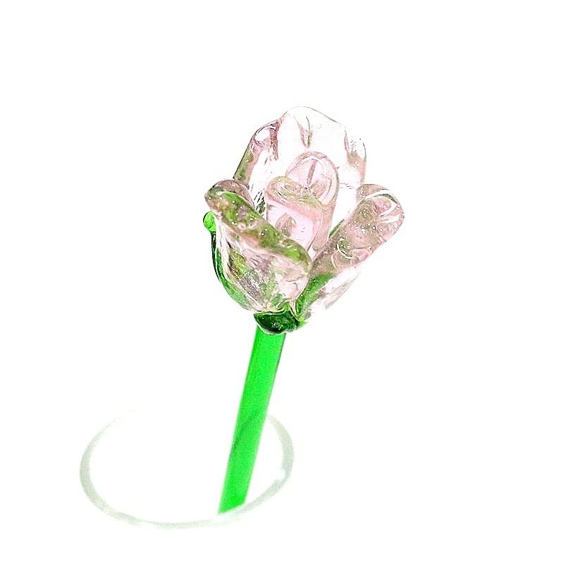 Colorful Fashion Glass Rose Flower Figurines Craft Wedding Valentine's Day Favors Gifts Home Table Decoration Ornaments (Color : Pink, Size : About 15cm-17cm)