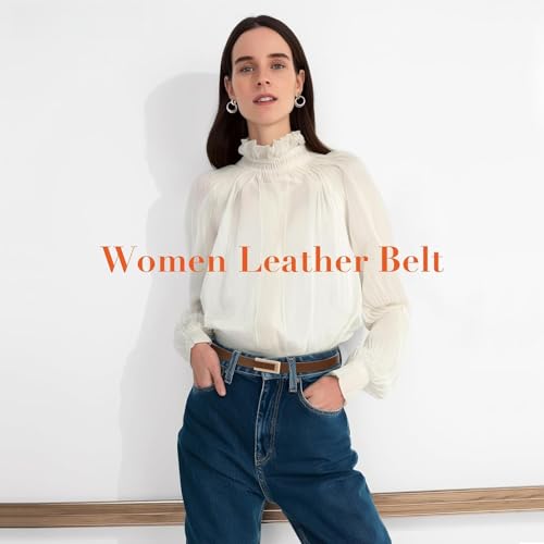 Women's Skinny Genuine Leather Belt with Gold Buckle for Dresses Jeans4