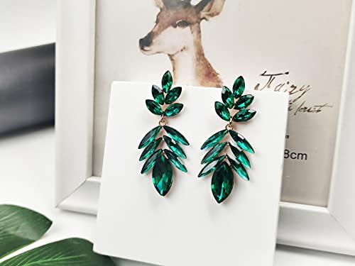 Emerald Green Rhinestone Statement Earrings For Women, Vintage Fancy Cluster Crystal Drop Dangle Earrings, Large Crystal Chandelier Earrings For Women Girls (Green) #TOP3