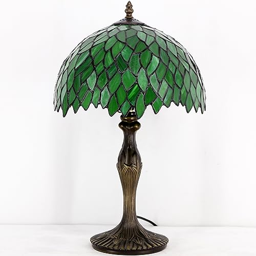 Image of WERFACTORY Tiffany Table Lamp Green Wisteria Style Stained Glass Light